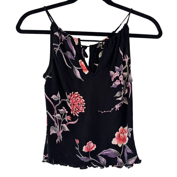 Vintage Bebe Womens Y2K 90s Spaghetti Straps Black Floral Print Tank Top Size S - Picture 1 of 8